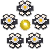 LEDGUHON 5PCS 3W Warm White LED Chip, High Power COB Bright Light Emitting Diode with Aluminum Plate 20mm Star PCB Base Heat Sink for Light Chip Replacement (700mA,3.0-3.4V,140deg,2800-3200K)