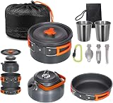 Lixada Camping Cookware Kit 10 Piece Nonstick Set Pot Pan Cups Fork Spoon Kettle