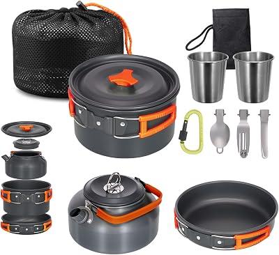 Lixada Camping Cookware Kit 10 Piece Nonstick Set Pot Pan Cups Fork Spoon Kettle