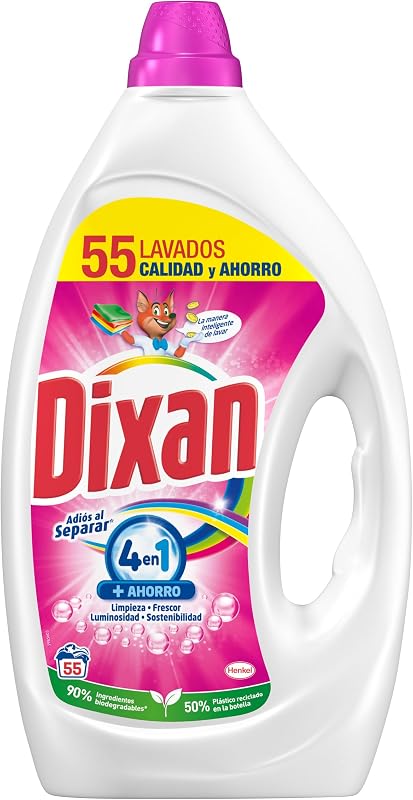 Gel Adiós al Separar Total 4+1, Detergente Líquido para Lavadora 55 Lavados, jabón líquido para la ropa de color, limpieza, luminosidad, frescor y sostenibilidad
