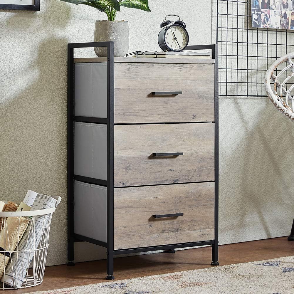 Linsy Home 3 Drawer Nightstand, Industrial Dresser Tall Storage Tower for Living Room, Bedroom, Hallway, Nursery, LS200E1-A: Home Improvement