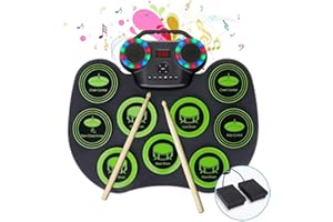 SSLLRETU Electric Drum Set, 9 Drum Pad Electronic Drum Set, Kids Drum Set with Drum Pedals and Drum Sticks, Kids Gifts for Christmas Thanksgiving Birthday, Green