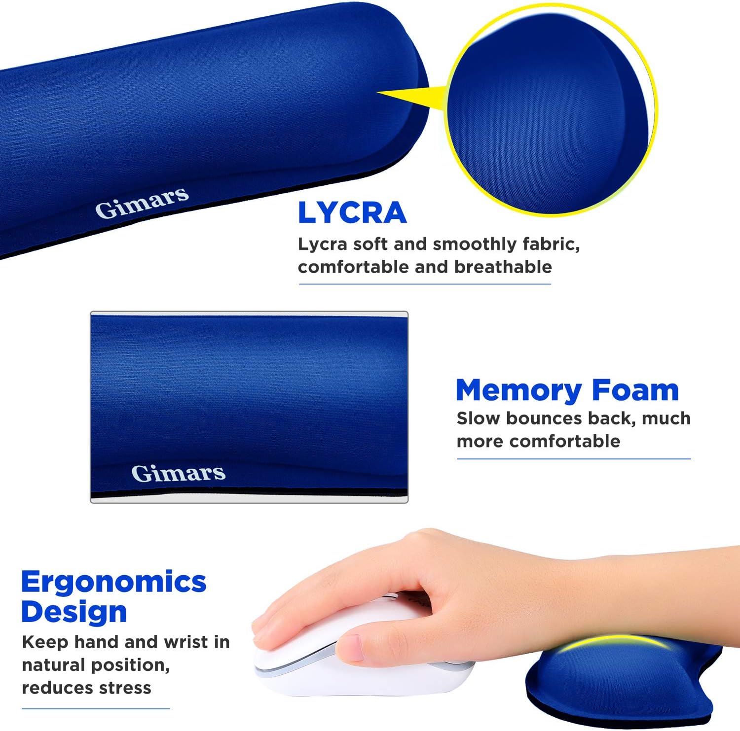 Gimars Superfine Fiber Widen Memory Foam Set Nonslip Mouse Pad Wrist Support & Keyboard Wrist Rest Support for Office, Computer, Laptop & Mac & Comfortable & Lightweight for Easy Typing & Pain Relief : Office Products