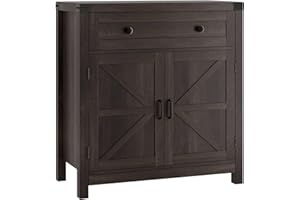 HOSTACK Coffee Bar Cabinet, Kitchen Storage Cabinet, Modern Farmhouse Buffet Sideboard with Drawer and Adjustable Shelf, Barn Door Accent Cabinets for Kitchen, Dining Room, Entryway, Dark Brown