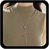 Allereyae Vintage Lariat Gold Necklaces Gold Beaded Y Necklace Minimal Bead Choker Necklace Long Beads Drop Necklaces Snake Chain Pendent Minimal Y Shape Jewelry for Women