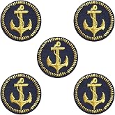 CABODYALS 5Pcs Sailor Appliques Iron on Black Round Nautical Embroidered Patch Gold Anchor Sew on Repair Badge Heat adhesive patches for repairing textile articles Cloth Jean Bags Christmas Diy Supply