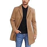 COOFANDY Mens Wool Blend Coat Winter Trench Coats Notched Lapel Collar Single Breasted Overcoat Classic Peacoat With Pockets