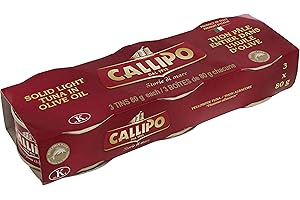 Callipo Canned Solid Light Tuna in Olive Oil, 3 Cans x 80g (240 Grams)