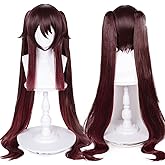 Half and Half Hu Tao Cosplay Costume Wig 43'' Brown Anime HuTao Double Ponytails Pigtail Wigs with Bangs for Women Party Halloween