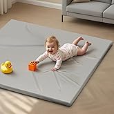 Sofoliana Vegan Leather Baby Play Mat, 50x50 Thicken Foam Cushioned & Waterproof Playpen Mat for Infants and Toddlers, Extra-Large Tummy Time Mat for Tummy Time Training and Early Walking, Light Gray