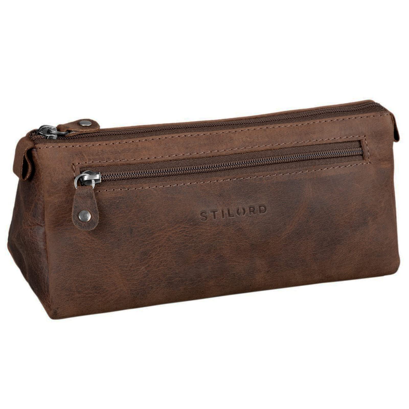 STILORD "Alexis" Leather Pencil Pouch Vintage Pen Case Holder with Zipper for Women Men for School Office in Genuine Leather Colour:Missouri - Brown