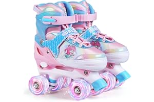 Hualonger 4 Size Adjustable Kids Roller Skates for Girls Boys, Beginner Toddler Skates with Light Up Wheels, Indoor Outdoor Sports for Ages 3-5 5-8 8-12