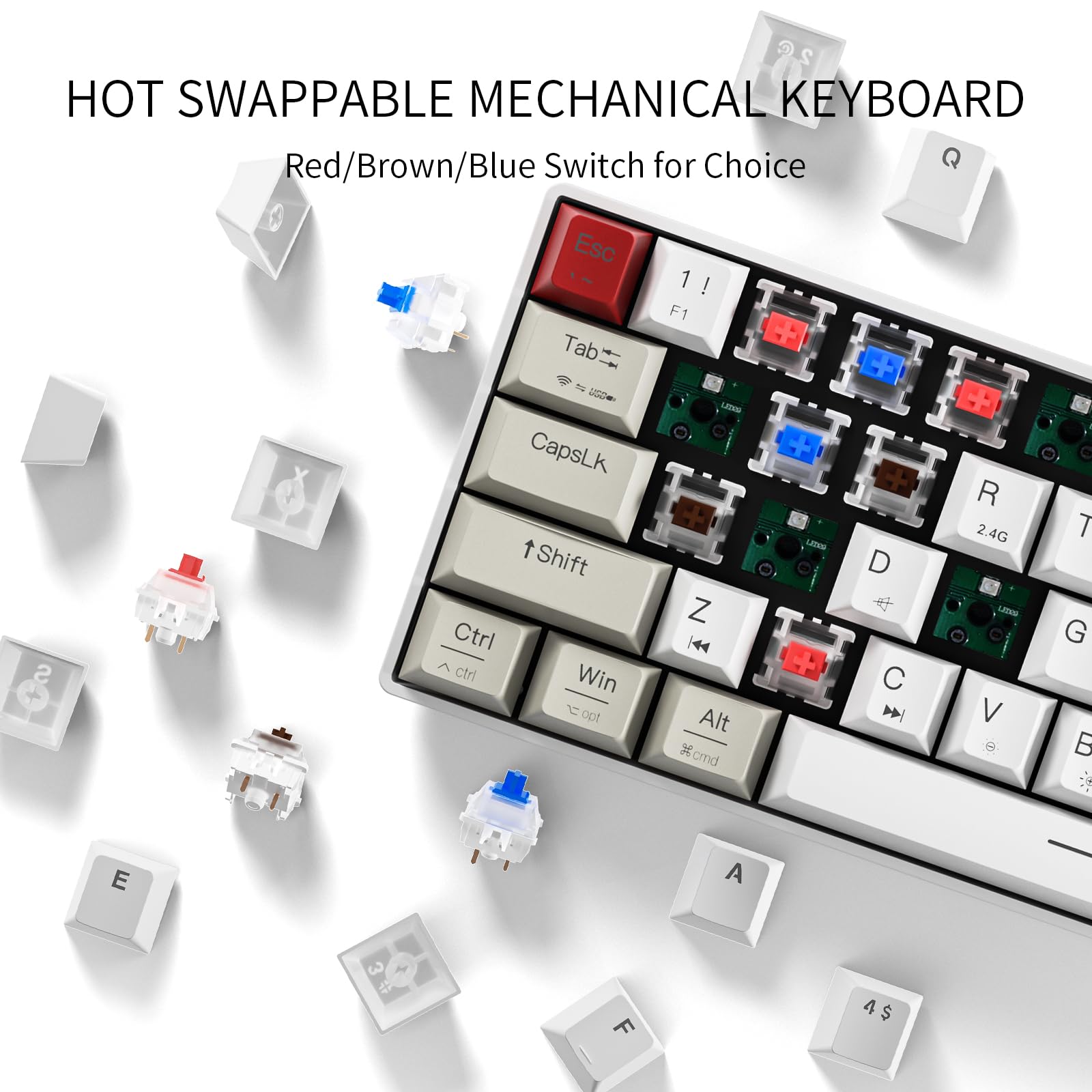 Newmen GM610 60% Wireless Mechanical Keyboard,Wired/Bluetooth/2.4G RGB Backlit,61 Anti-Ghosting Keys,Programmable,Hot-Swappable Gaming Keyboard,for PC Windows Mac Laptop Computer(Linear Red Switch)