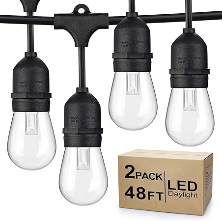Amazon Com 2 Pack Dimmable Led Outdoor String Lights For Patio Daylight White Ip65 Waterproof Hanging Edison Bulbs Commercial Grade Lights String Create Ambience For Cafe Garden Backyard Party Total 96ft Garden