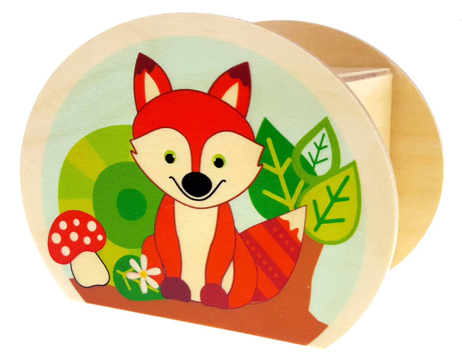 Hess-Spielzeug Wooden Box with Key, Forest Animals, Owl, Hedgehog and Fox, Gift for Children for Birthday, Approx. 11.5 x 8.5 x 6.5 cm, Colourful