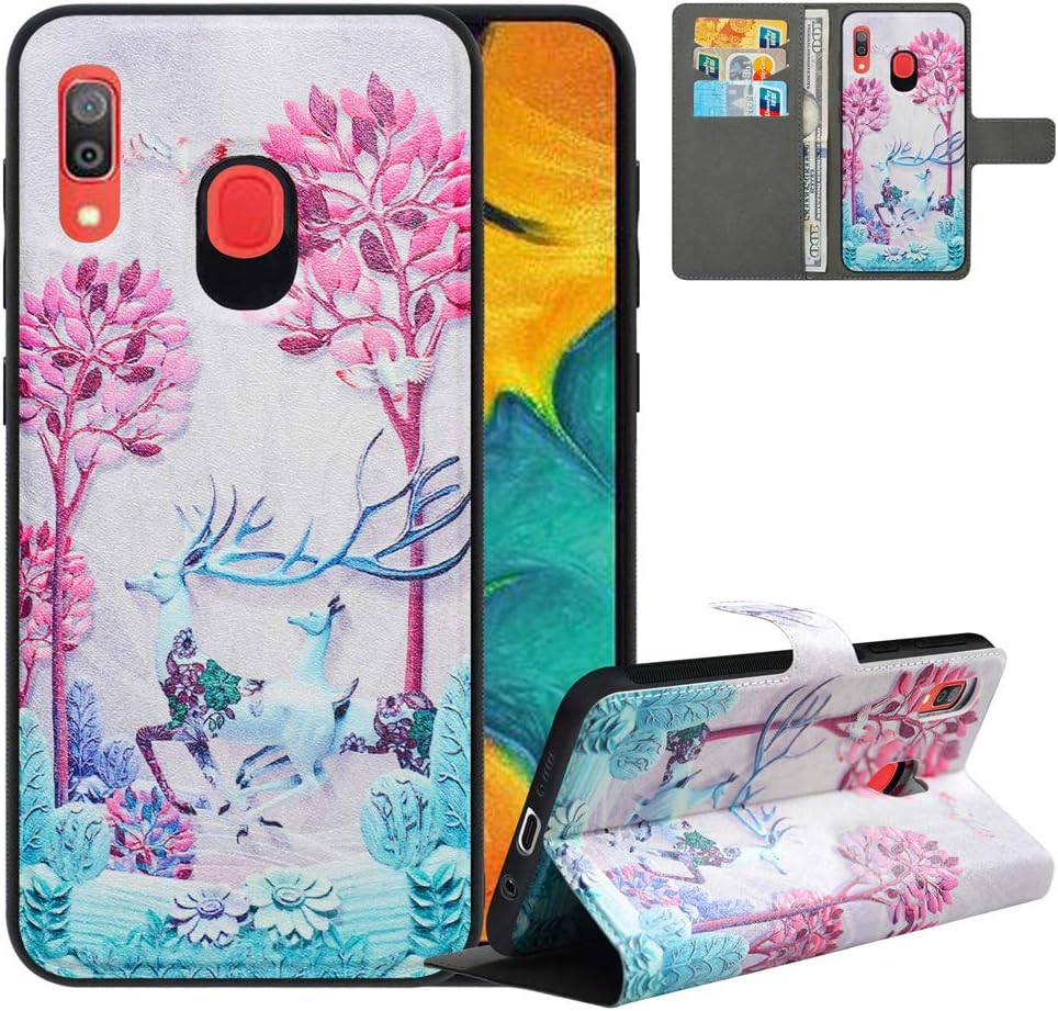 LFDZ Compatible with Samsung A30 Case/Samsung A20 Case,PU Leather Samsung A30 Wallet Case with [RFID Blocking],2 in 1 Magnetic Detachable Flip Cover Case for Samsung Galaxy A30/A20 2019,Deer