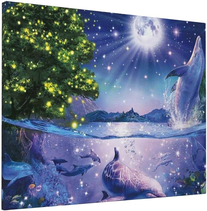 Amazon Co Jp 瑞穂創造株式 イルカ 星空 海 月光 アートパネル ポスター インテリア アート ボード キャンバス 絵画 装飾画 壁絵 壁掛け おしゃれ 壁飾り 部屋飾り 玄関に飾る 木枠セット 40 50cm ホーム キッチン