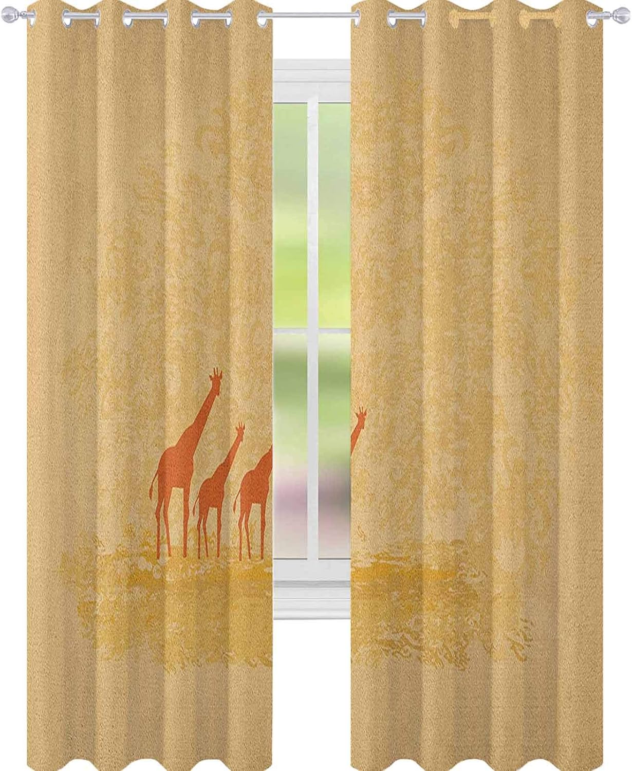 YUAZHOQI Giraffe Window Curtain Giraffes in Retro Color Safari Savannah