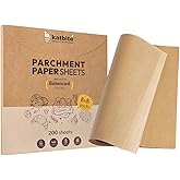 Katbite 200 Pcs Parchment Paper, 8 x 8 Inch Unbleached Baking Paper, Oil Resistant & Easy Clean, Non-Stick Precut Parchment Paper Sheets for Baking Square, Cooking, Air Fryer [Balance Series]