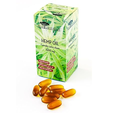 Hanföl 1000mg, optimales Verhältnis Omega-6 / Omega-3: 3/1, 40 Weichkapseln, reines kaltgepresstes Öl