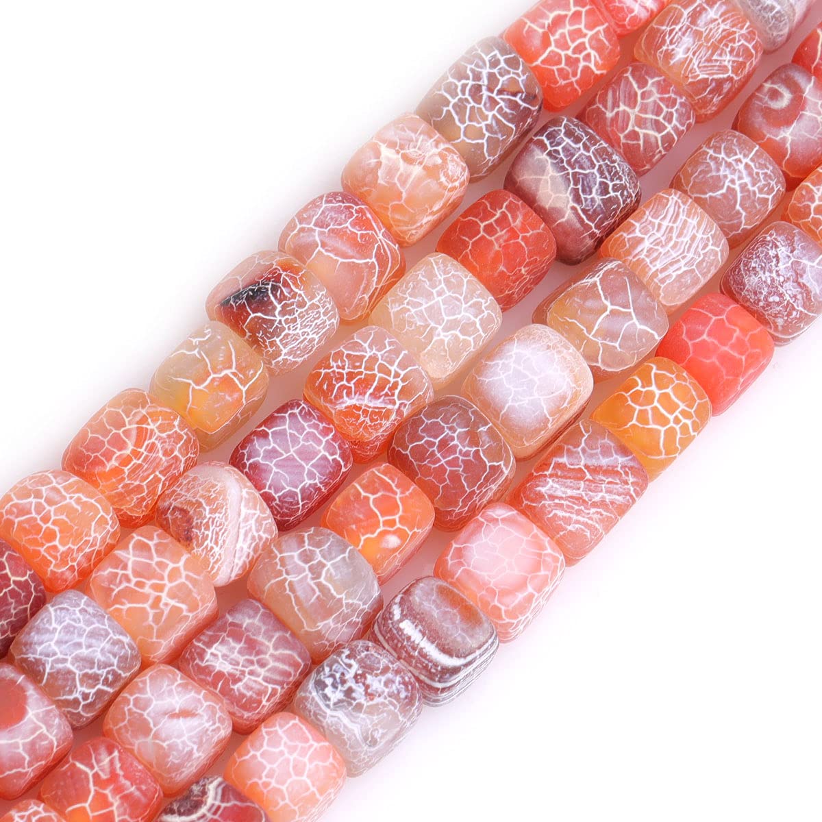 Gem-Inside Natural 8mm Frost Matte Crakle Orange Agate Stone Square Cube Gemstone Semi Precious Loose Beads for Jewellery Making 15" Beaded Strand DIY Handmade Craft Supplies (52pcs/Strand)