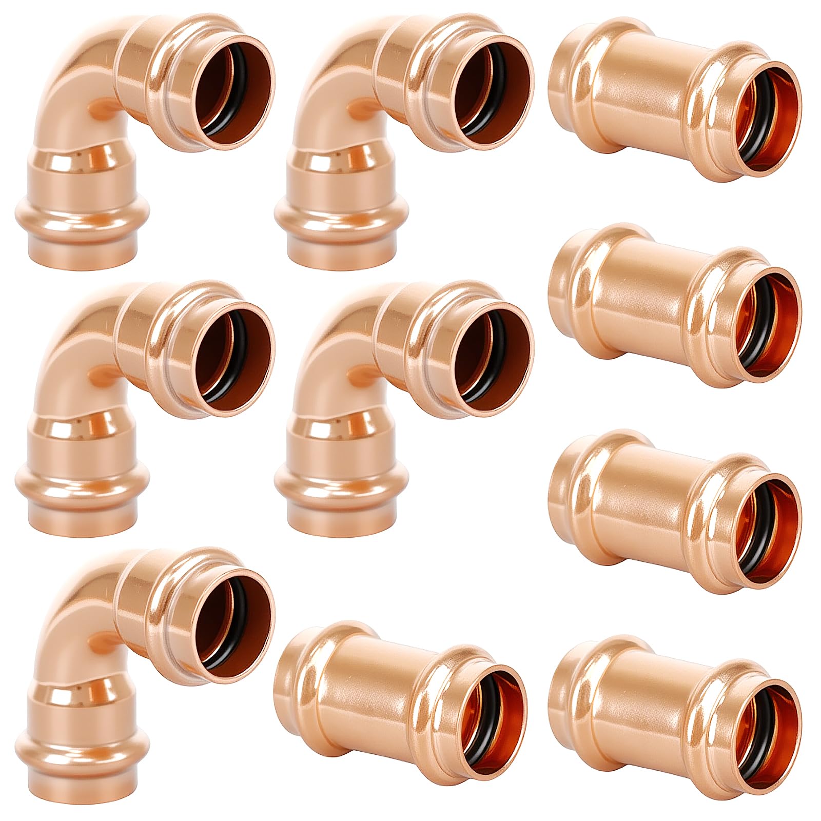 Photo 1 of (Znkiok®)1/2" Propress Fittings,5Pcs 1/2" Press Coupling NO Stop And 5Pcs 1/2" Press 90 Degree Long Radius Elbow For Copper Tube Connection,Lead-Free,UPC,NSF/ANSI61.
