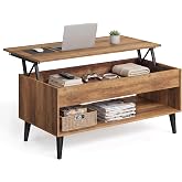 VASAGLE Lift Top Coffee Table with Hidden Storage, Gas Spring | Lift Tabletop Dining Table, Open Storage Shelf, for Living Room, Home Office, Honey Brown, MIRANTA Collection ULCT268KB01S