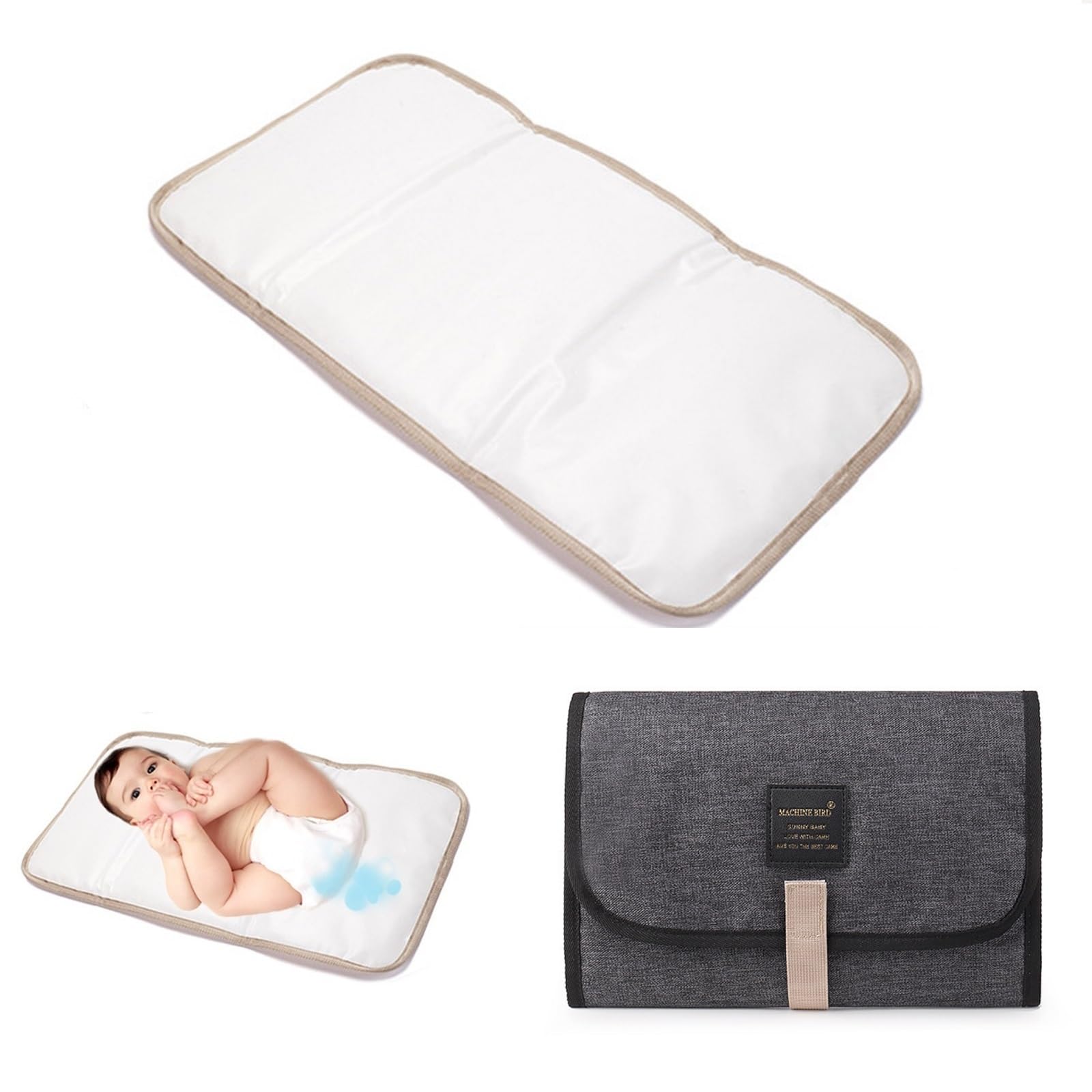 Dark Gray Foldable Travel Changing Mat - Portable Nappy Changing Pad for Newborns
