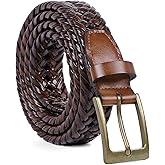 JASGOOD Men's Braided Leather Belt, Braided Woven Belt for Men Casual Jeans with Solid Strap Single Prong Buckle