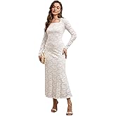 Halobelle Women Lace Dress Long Sleeve Floral Maxi Dresses Romantic Bodycon Elegant Wedding Dress