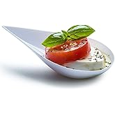 DLux 100 4-in Tear Drop Mini Appetizer Plates, Reusable White Plastic Spoons - Desserts and Appetizers Dishes Serving Plate - Asian Spoon Set, Small Catering Dessert Tasting Cups - with Recipe Ebook