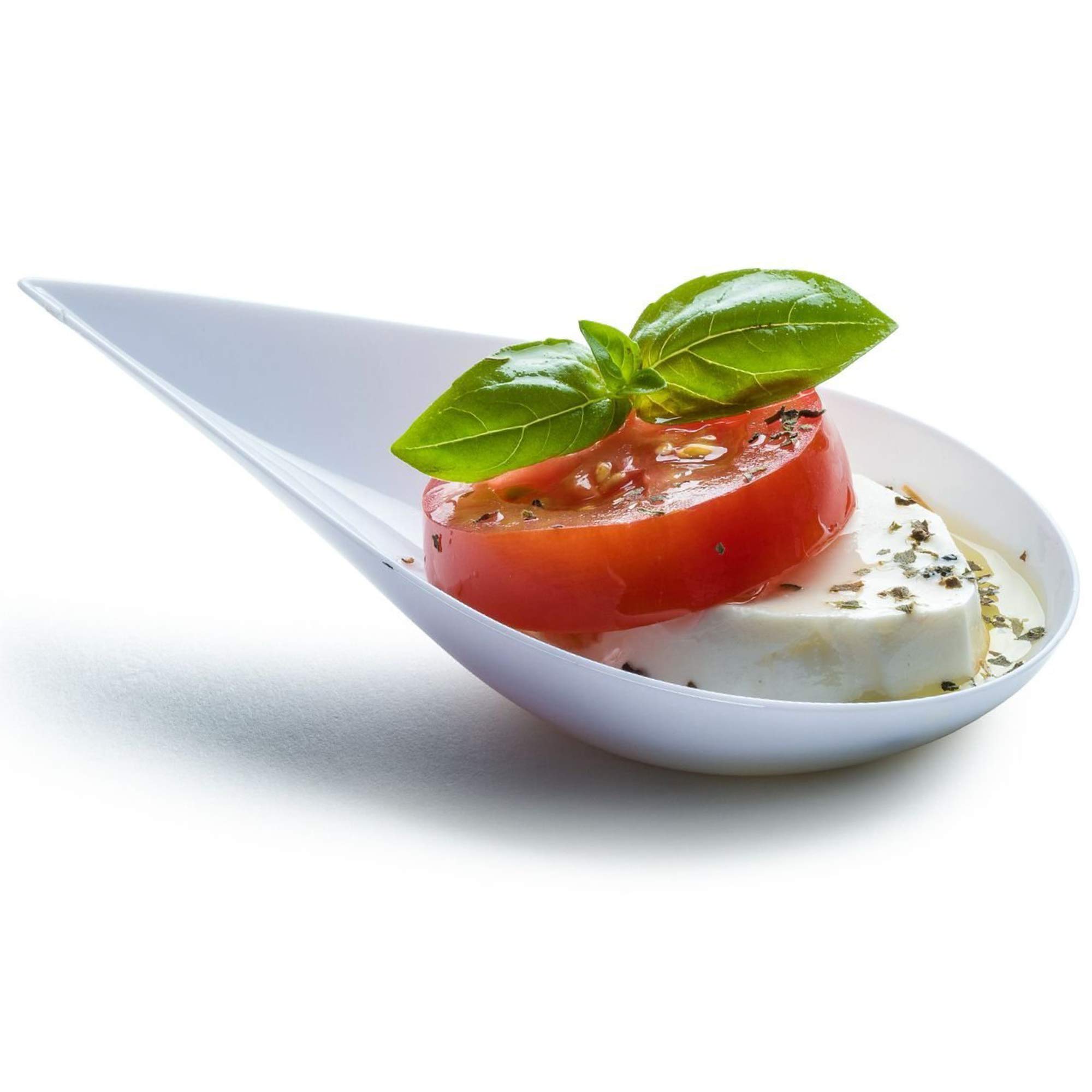 DLux 100 4-in Tear Drop Mini Appetizer Plates, White Plastic Spoons - Desserts and Appetizers Dishes Serving Plate - Asian Spoon Set, Small Catering Dessert Tasting Cups - with Recipe Ebook