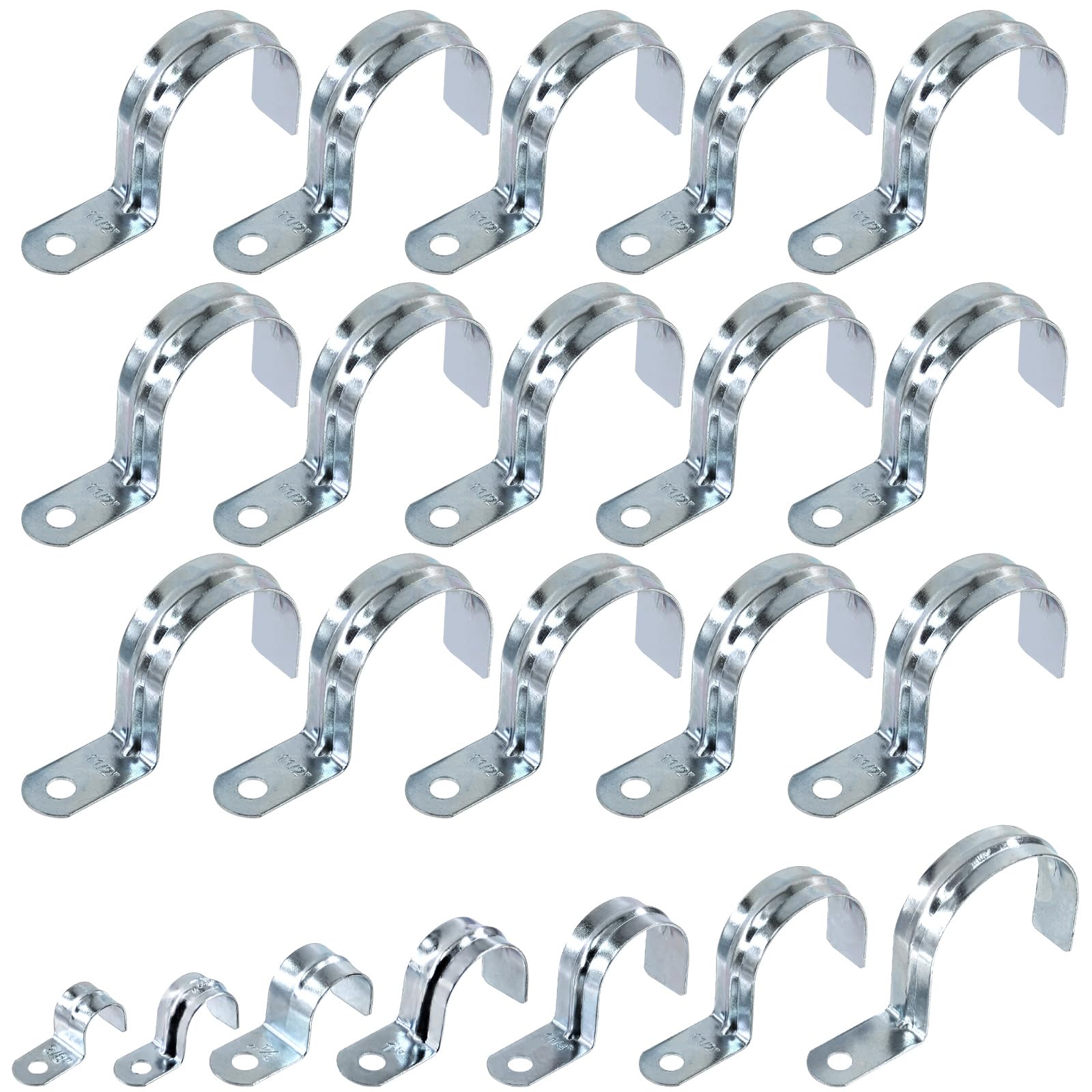 Swpeet 20Pcs 2"(50mm) Zinc Plated One Hole EMT Pipe Strap Kit, Pipe Straps U Bracket Tube Strap Pipe Clamp 1 Hole Snap On Pipe Strap Conduit Clamps Tension Clips for Fixing EMT Conduit Pipe
