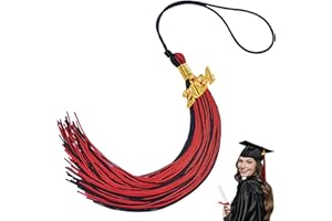 QOIUSO 2024 Red Black Graduation Tassel: Tassel for Graduation Cap 2024, Class of 2024 Tassel Charm Graduation Cap Decorations, Charm Ceremonies Accessories for Graduates - 1 PCS with Gold Date