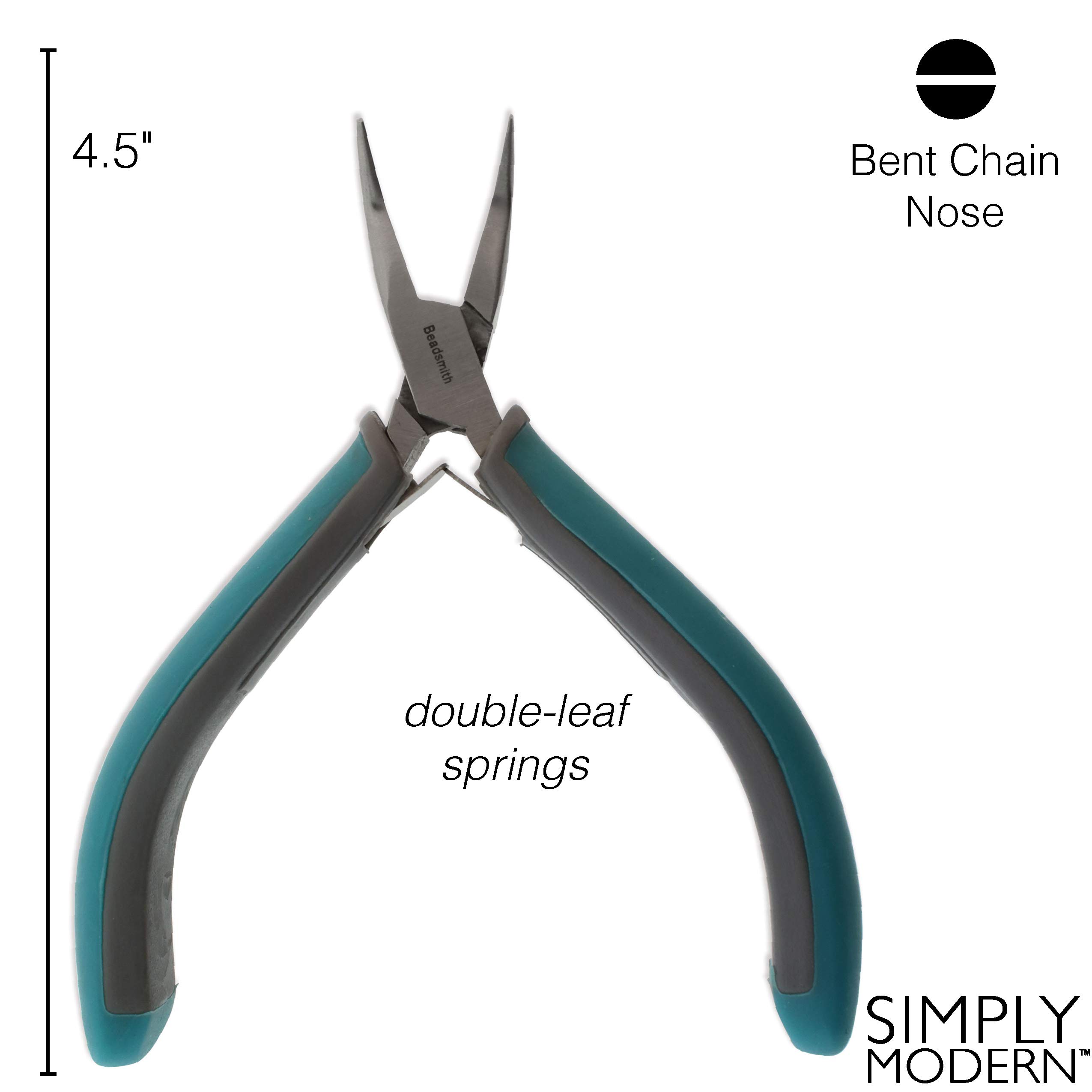 The Beadsmith Simply Modern Bent Chain Nose Pliers, 4.5 inches (114mm) with Polished Steel Head, PVC Grip Handles and Double-Leaf Springs, Tool for Jewelry Making