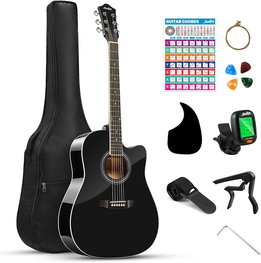 Moukey Acoustic Guitar Full Size 41 Inch Cutaway Beginner Kit with Accessories