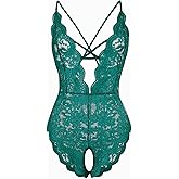 Fem&Fata Women's One Piece Lingerie Sexy Lace Teddy Deep V Bodysuit Underwear S-XXL