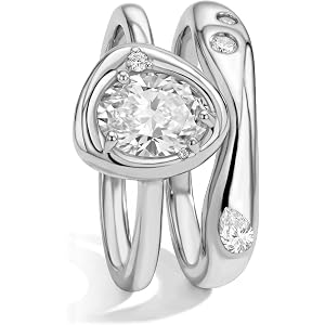 RIJWUKO 18K Gold & Silver Plated Stackable Ring Set for Women, CZ Curved Wave Stacking Bands, Statement Promise Rings for Wed