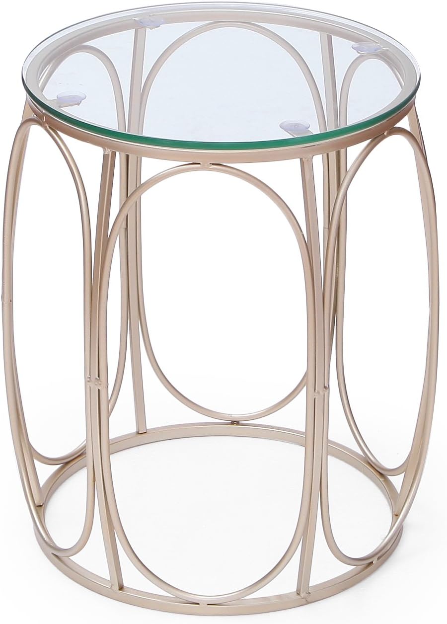 Adeco Round Nesting Accent Side Set of 2-Gold End Tables,: Furniture & Decor