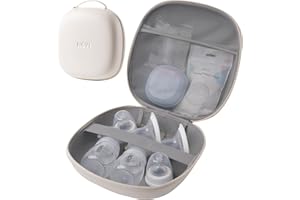NCVI Breast Pump Carrying Case for Pump Parts and Bottles, Portable Wearable Pump Travel Bag Organizer for Working Moms, Durability Hard Shell, Interior with 3 Compartments through Mesh Bag, Beige