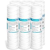 Membrane Solutions 10 Micron 10"x2.5" String Wound Whole House Water Filter Replacement Cartridge Universal Sediment Filters for Well Water - 6 Pack