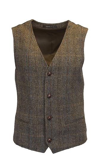 Walker & Hawkes - Herren Country-Weste - Klassisch Schottisch aus Harris-Tweed - Fischgrätmuster - Overcheck-Tartanmuster - C
