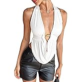 Going Out Tops for Women Sexy V Neck Open Back Top Backless Tie Sleeveless Halter Tops for Party Club Concert