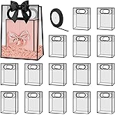 15 PCS Clear Gift Bags with Handles, Reusable Clear Plastic Gift Bags with Ties, Transparent PVC Party Favor Bags with Ribbon for Bachelorette Wedding Birthday Party Baby Shower (7x10x3.15'', Black)
