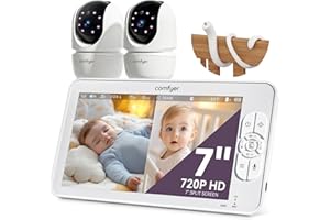Comfyer 7" HD Split-Screen Baby Monitor with 2 Cameras, Video Baby Monitor with Camera and Audio, Flexible Bracket, Non-WiFi,