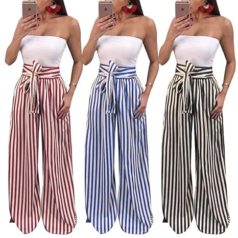 Mujer Pantalones Anchos Elegantes Largos Pants Con Cordon Flecos