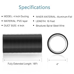 Dryer Vent Hose, 4'' Insulated Flexible Duct 16FT