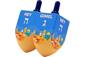 The Dreidel Company 2- Pack Extra Large Jerusalem Wood Dreidels, Let's Play Dreidel The Hanukkah Game, (2-Pack)