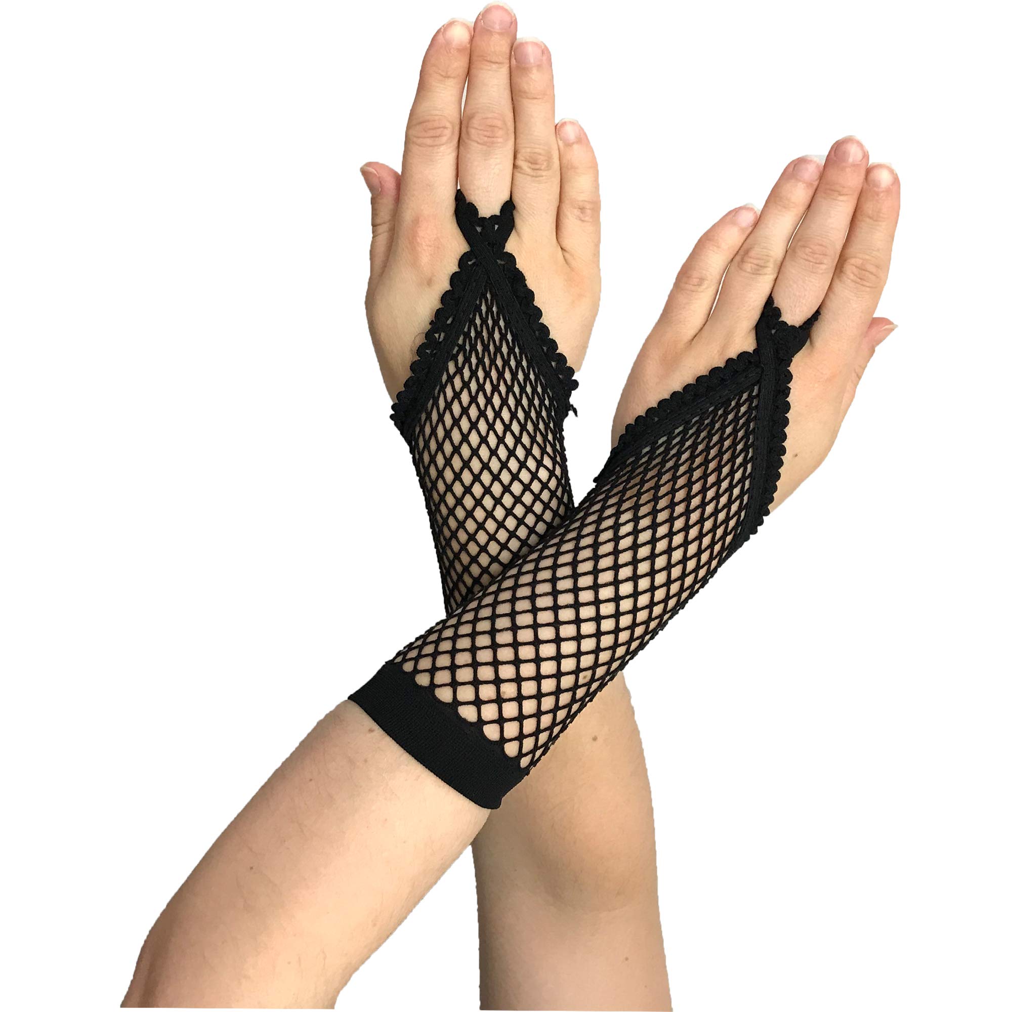 Yummy Bee - Fingerless Gloves Women - Fishnet Gloves - Black Red Rainbow - Long Gloves - Short Gloves (Black, Loop)