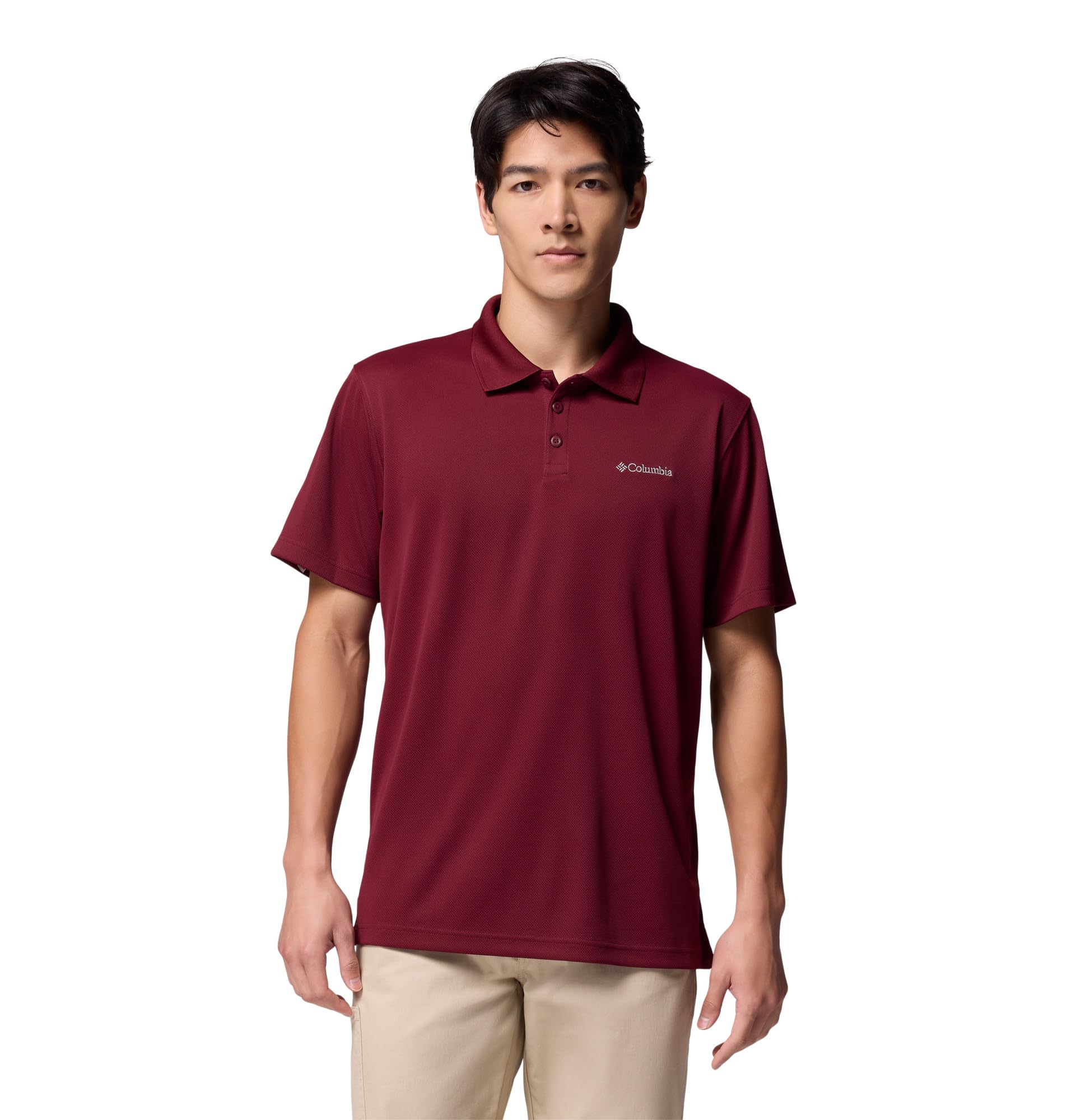 Columbia Mens Utilizer Short Sleeve Polo, Rich Wine, Large Image